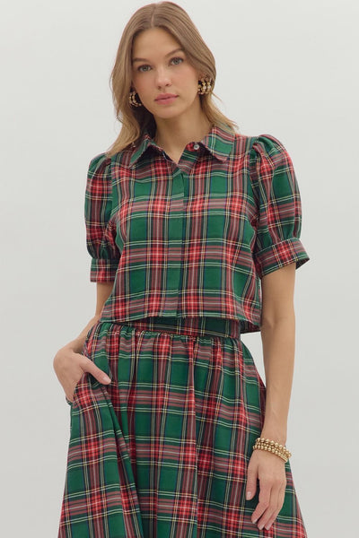 the Greta - Top Green Plaid