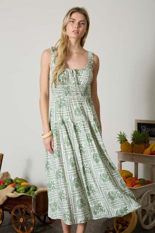 The Fable Green Tile Midi Dress