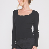 The Celeste Lace Trimmed Long Sleeve Top