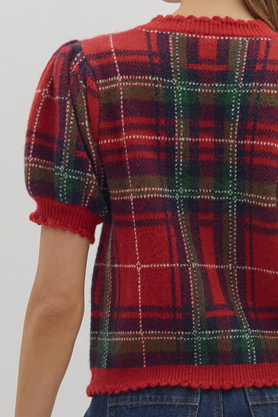 the Graycen Red Plaid Cardigan