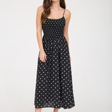 The Dottie Black Smocked Midi Dress