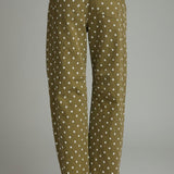 The Dori Olive Polka Dot Barrel Pants