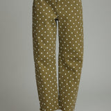 The Dori Olive Polka Dot Barrel Pants