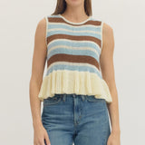 The Peplum Stripe Sleeveless Knit Top
