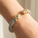 Two Tone Mesh Tube Knot End Cap Cuff Bracelet