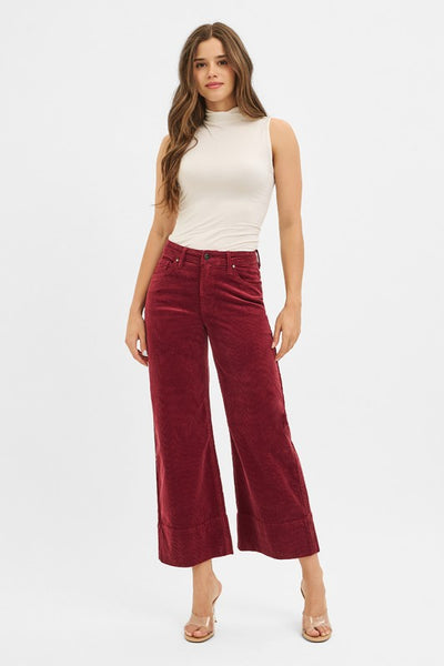 Wine High Rise Corduroy Crop Pants