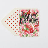 Happy Birthday with Red and Pink Flowers Greeting Card