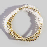 White Crystal Beaded Stretch Bracelet Set