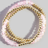 Pink Crystal Beaded Stretch Bracelet Set