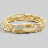 Mint Semi Precious Stone Gold Beaded Stretch Bracelet
