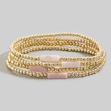 Pink Semi Precious Stone Gold Beaded Stretch Bracelet