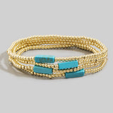 Turquoise Semi Precious Stone Gold Beaded Stretch Bracelet