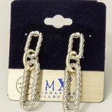 Gold Plated Two Tone Twisted Oval Chain Dangle Earrings