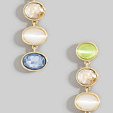 Green Tiered Oval Crystal Drop Earrings
