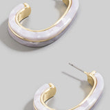 White Acetate And Metallic Oval Hoop Earrings