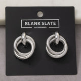 Silver Twisted Cable Ring Doorknocker Earrings