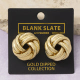 Gold Dipped Ribbed Tube Love Knot Stud Earrings