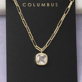 Gold Dipped Cz Cushion Cut Bezel Paperclip Necklace