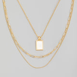 Layered Chain Link Rectangle Charm Necklace