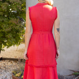 The Mira Red Belted Midi Dress