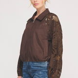 The Maggie Lace Sleeve Faux Leather Jacket