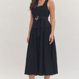 The Julia Black Belted Midi Dress