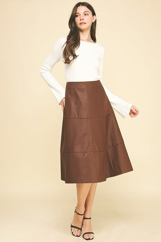 the Brooks - Brown Faux Leather Skirt