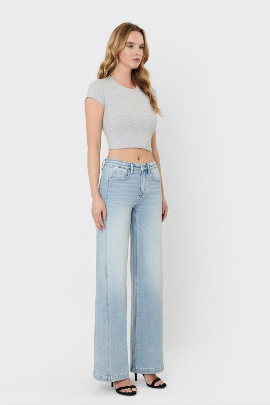 High Rise Side Panel Wide Leg Jeans - Vervet Denim - A9