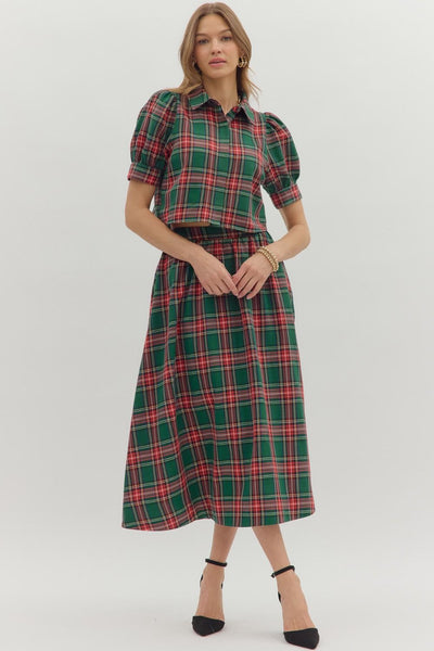 the Greta - Top Green Plaid
