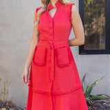 The Mira Red Belted Midi Dress