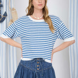 The Ellen Blue Stripe Short Sleeve Knit
