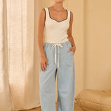 The Beth Stripe Barrel Washed Denim