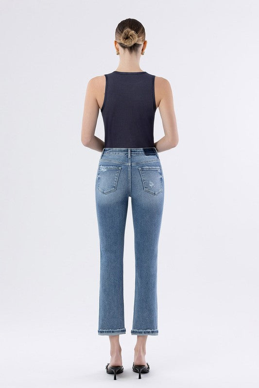 High Rise Slim Straight Mini Cuff Jeans - Lovervet Denim - B2