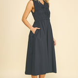 The Natalie Navy Tie Front Midi Dress