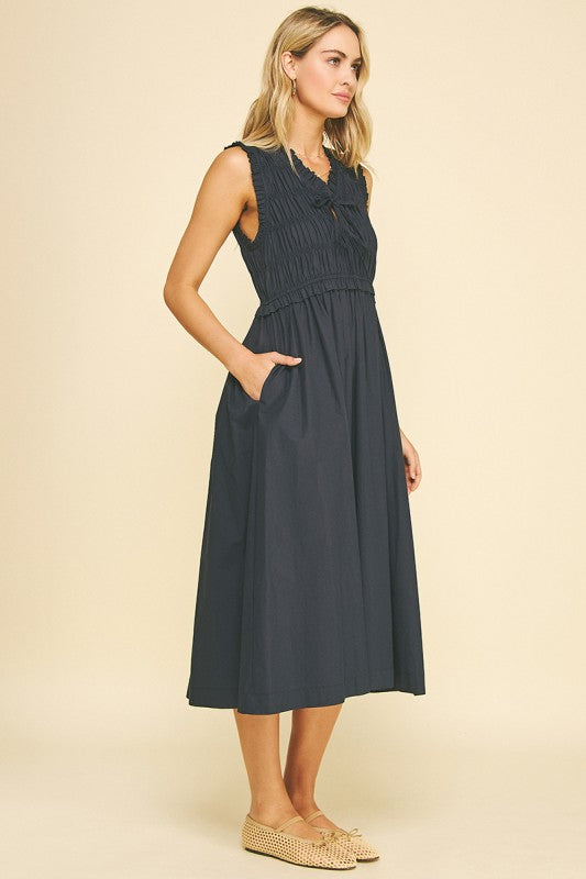 tie front midi dress The Natalie Navy Tie Front Midi Dress