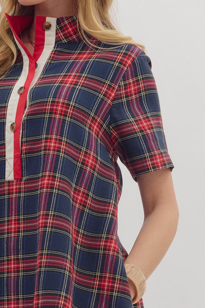 the Joss - Navy Plaid Dress