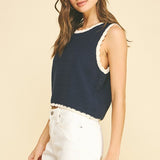 The Erin Navy Knit Scallop Trim Tank Top