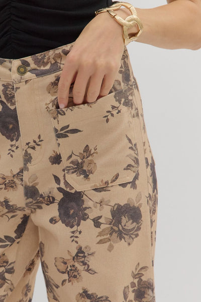 the Everly - Taupe Floral Pants