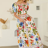 The Audra Top Floral Border Print