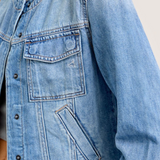 Collarless Denim Jacket - Hidden Jeans