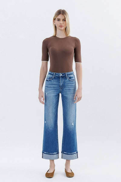 Cuffed High Rise Slim Wide leg Jeans - Flying Monkey.  F6