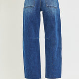 Slouchy Crop Barrel Patch Pocket Jeans - Risen Denim - D3