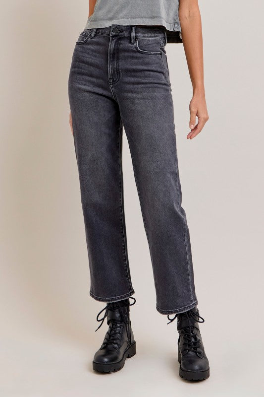 Charcoal High Rise Straight Jeans - Hidden Denim   G9