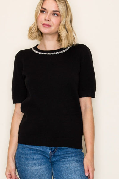 the Camila - black jewel trimmed top