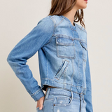 Collarless Denim Jacket - Hidden Jeans