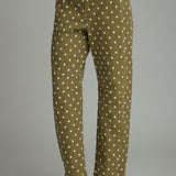 The Dori Olive Polka Dot Barrel Pants