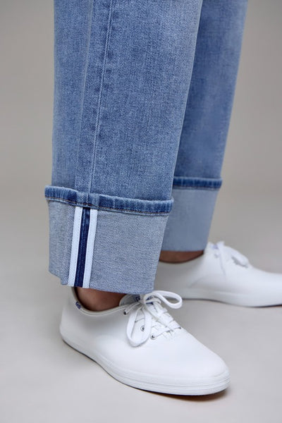 High Rise Relaxed Fit Cuff Jeans - Hidden Denim   G7