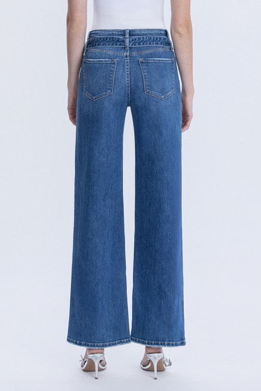 High Rise Wide Leg Jeans With Tie - Flying Monkey Denim - A6