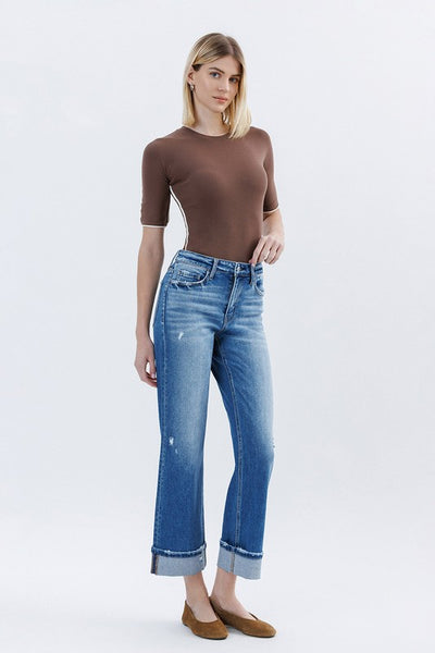 Cuffed High Rise Slim Wide leg Jeans - Flying Monkey.  F6