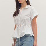 The Aurora White Drawstring Top